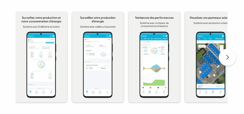 Visuels de l'application Enphase Enlighten pour panneaux solaires de la marque Enphase uniquement